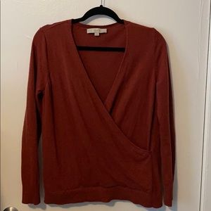 Loft burnt orange wrap sweater